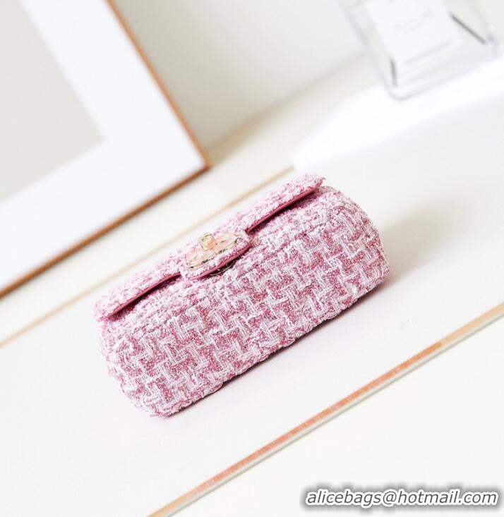 Reasonable Price Chanel small Tweed CLASSIC HANDBAG AS3782 Pink