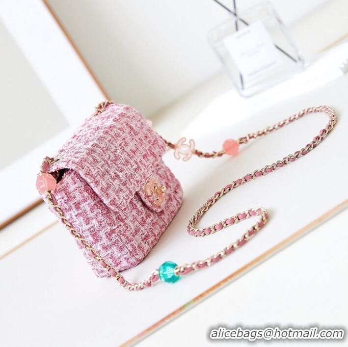 Reasonable Price Chanel small Tweed CLASSIC HANDBAG AS3782 Pink