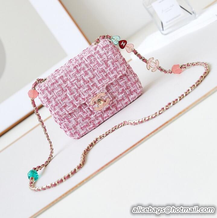 Reasonable Price Chanel small Tweed CLASSIC HANDBAG AS3782 Pink