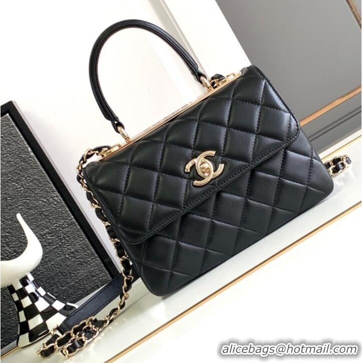 Top Quality Chanel small FLAP BAG WITH TOP HANDLE AS92235 Black