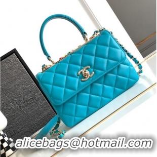 Super Quality Chanel small FLAP BAG WITH TOP HANDLE AS92235 Sky Blue