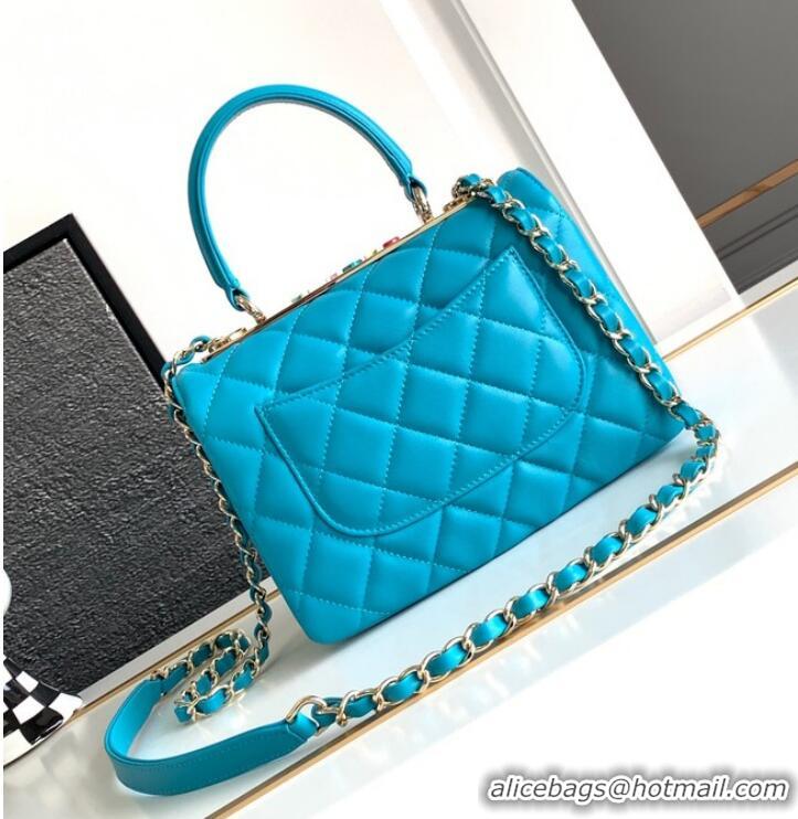 Super Quality Chanel small FLAP BAG WITH TOP HANDLE AS92235 Sky Blue