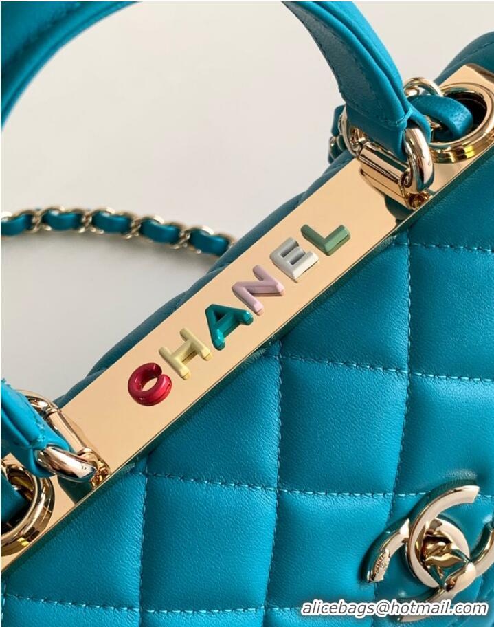 Super Quality Chanel small FLAP BAG WITH TOP HANDLE AS92235 Sky Blue