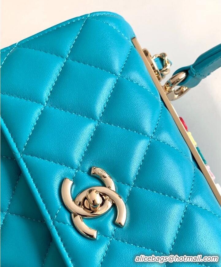 Super Quality Chanel small FLAP BAG WITH TOP HANDLE AS92235 Sky Blue