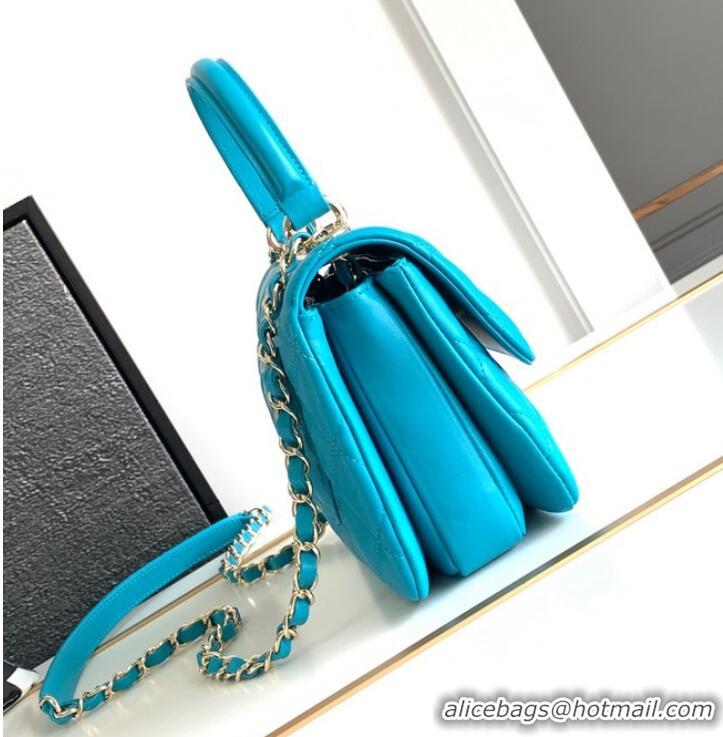 Super Quality Chanel small FLAP BAG WITH TOP HANDLE AS92235 Sky Blue