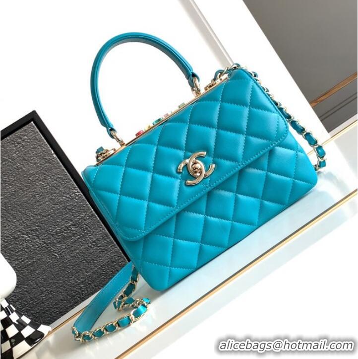 Super Quality Chanel small FLAP BAG WITH TOP HANDLE AS92235 Sky Blue