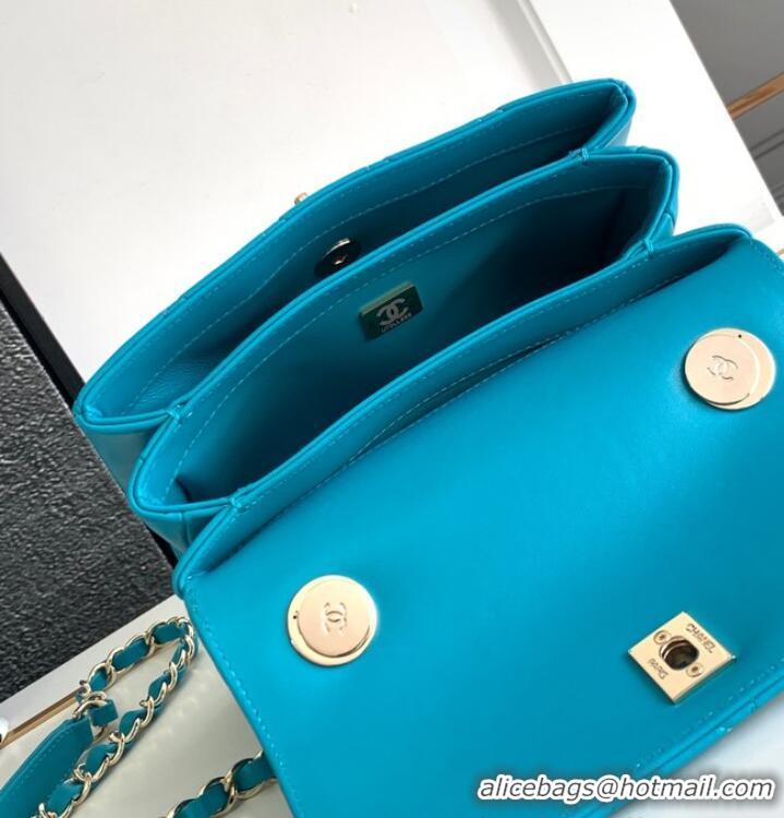 Super Quality Chanel small FLAP BAG WITH TOP HANDLE AS92235 Sky Blue