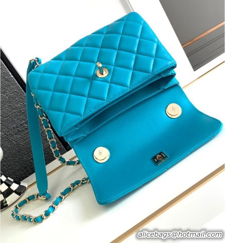 Super Quality Chanel small FLAP BAG WITH TOP HANDLE AS92235 Sky Blue