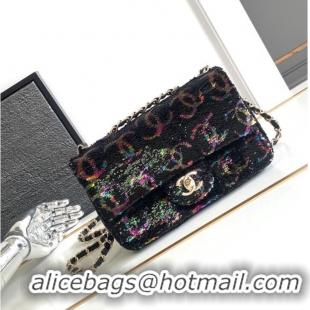 Reasonable Price Chanel CLASSIC HANDBAG A01116 black&Rainbow