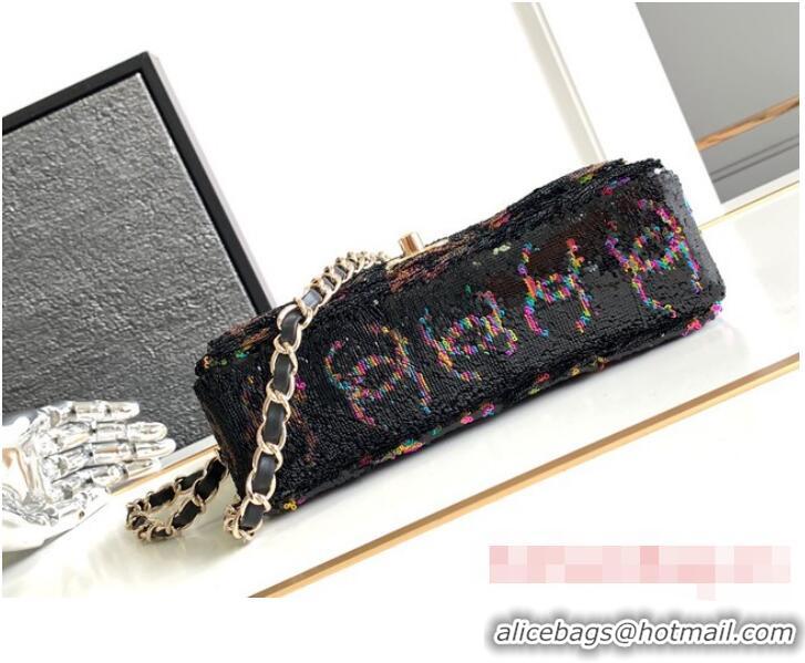 Reasonable Price Chanel CLASSIC HANDBAG A01116 black&Rainbow