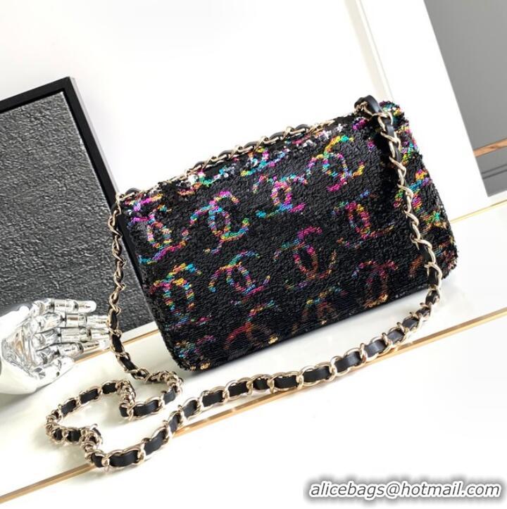 Reasonable Price Chanel CLASSIC HANDBAG A01116 black&Rainbow