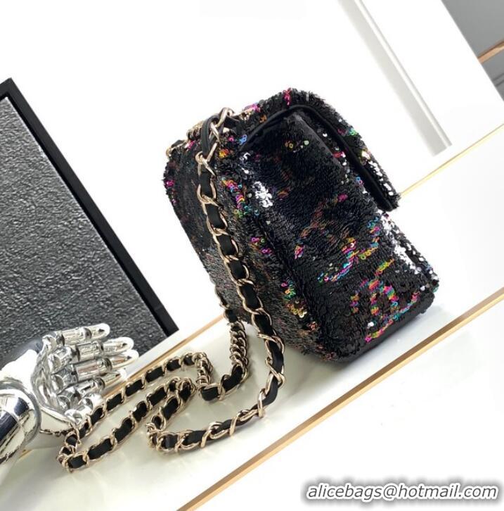 Reasonable Price Chanel CLASSIC HANDBAG A01116 black&Rainbow