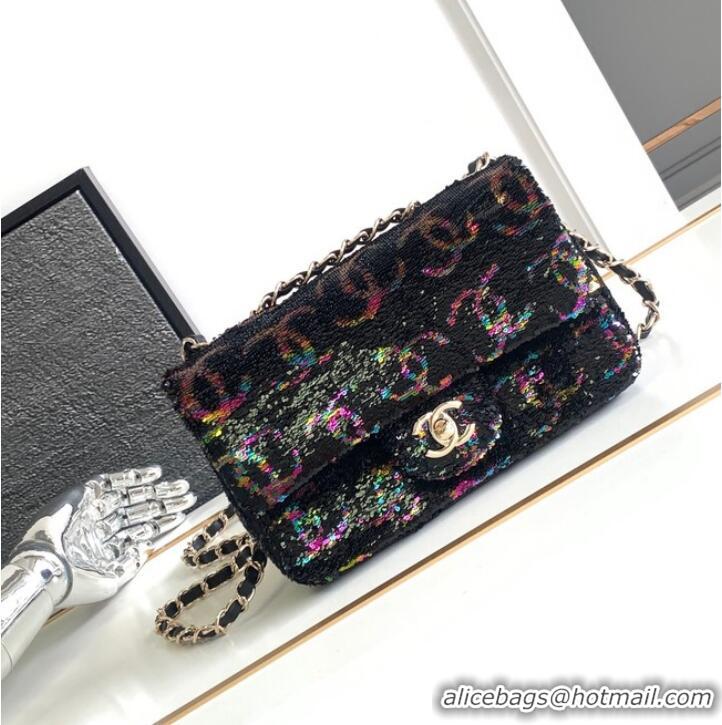 Reasonable Price Chanel CLASSIC HANDBAG A01116 black&Rainbow