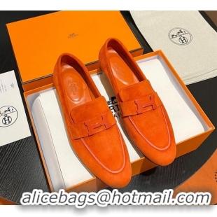 Unique Discount Hermes Paris Loafers in Suede Orange 1215041