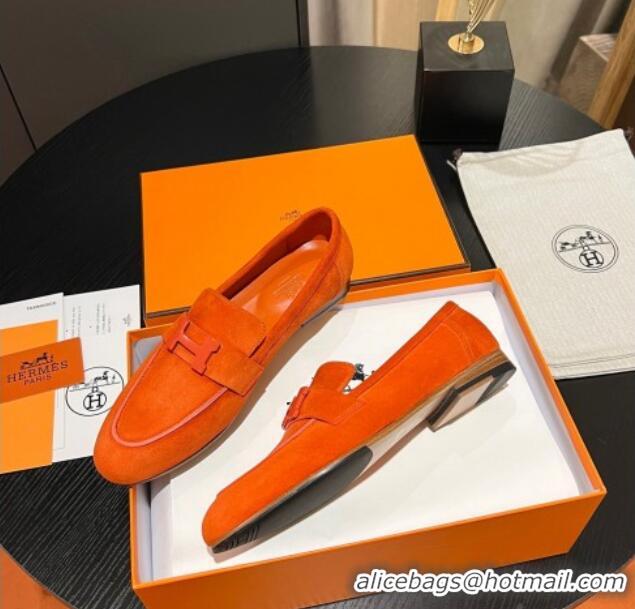 Unique Discount Hermes Paris Loafers in Suede Orange 1215041