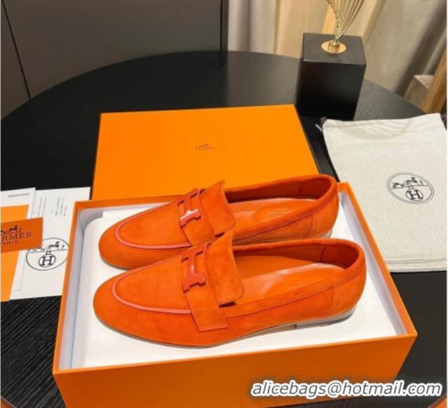 Unique Discount Hermes Paris Loafers in Suede Orange 1215041