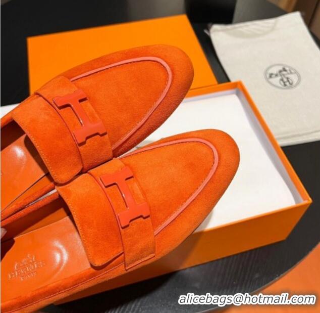 Unique Discount Hermes Paris Loafers in Suede Orange 1215041