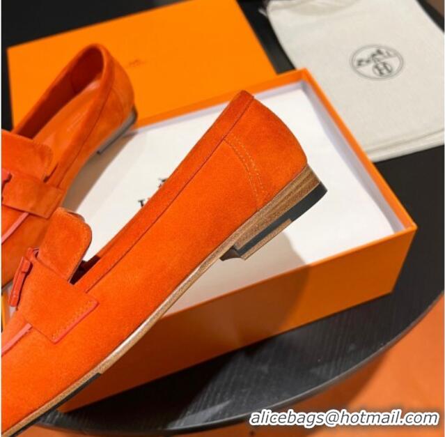 Unique Discount Hermes Paris Loafers in Suede Orange 1215041