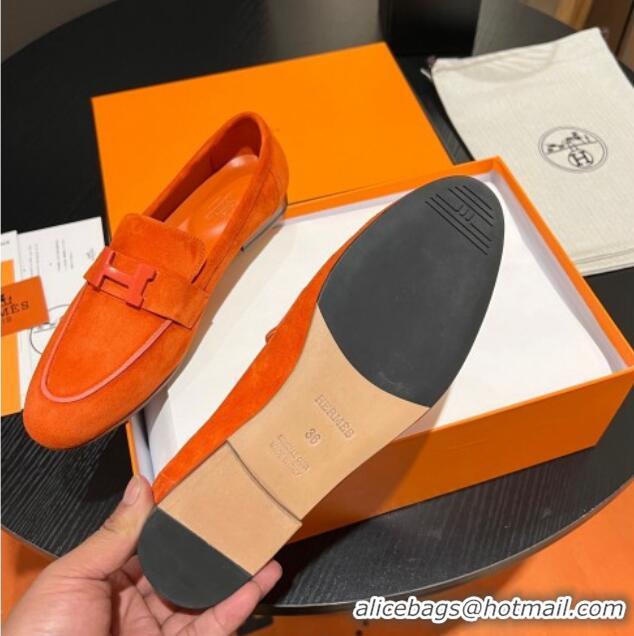 Unique Discount Hermes Paris Loafers in Suede Orange 1215041