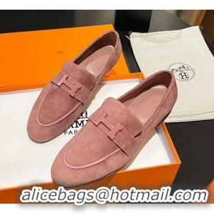 Unique Hermes Paris Loafers in Suede Light Pink 215042