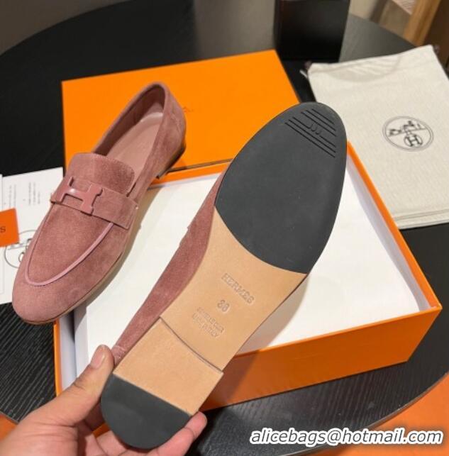 Unique Hermes Paris Loafers in Suede Light Pink 215042