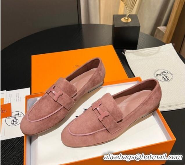 Unique Hermes Paris Loafers in Suede Light Pink 215042