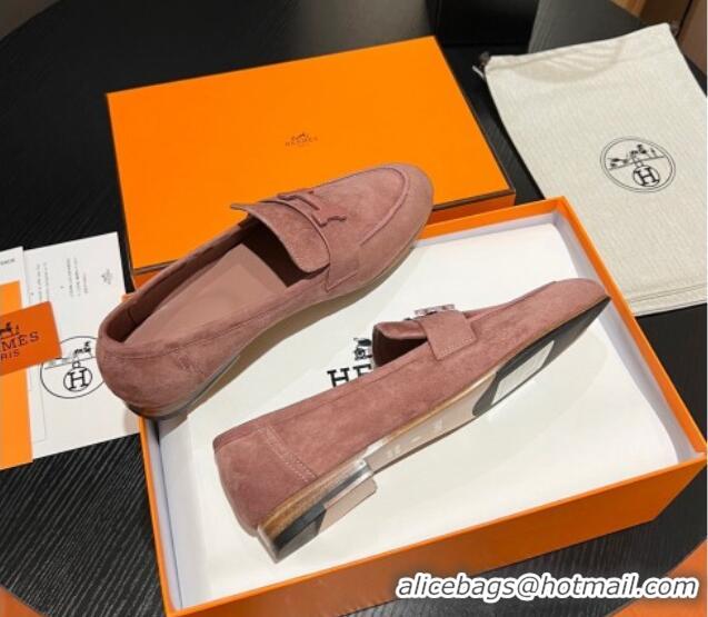 Unique Hermes Paris Loafers in Suede Light Pink 215042