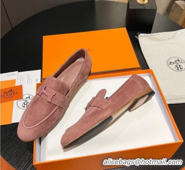 Unique Hermes Paris Loafers in Suede Light Pink 215042