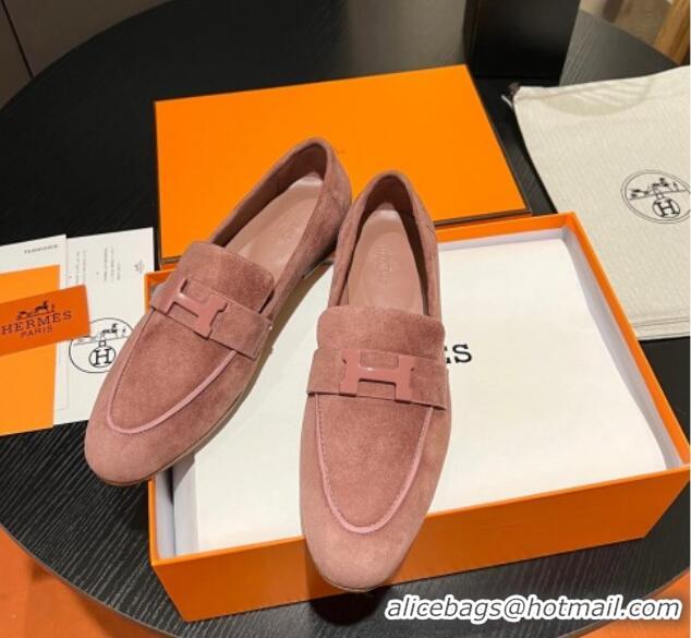 Unique Hermes Paris Loafers in Suede Light Pink 215042