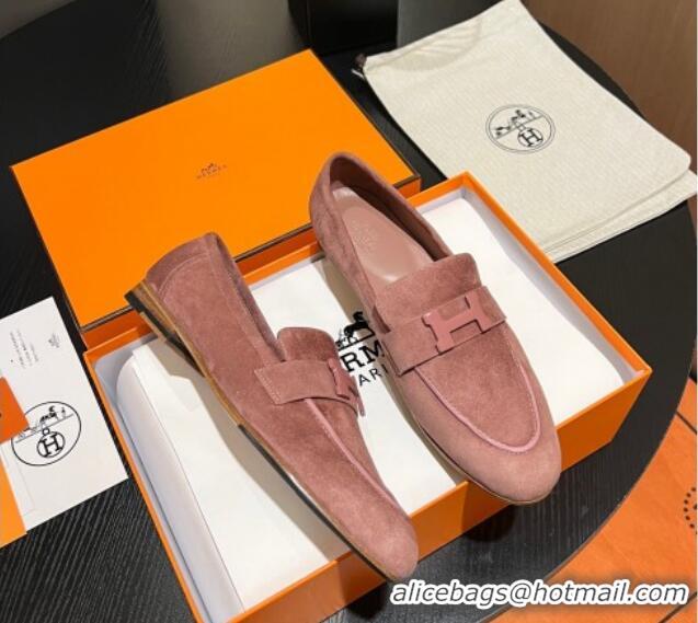 Unique Hermes Paris Loafers in Suede Light Pink 215042