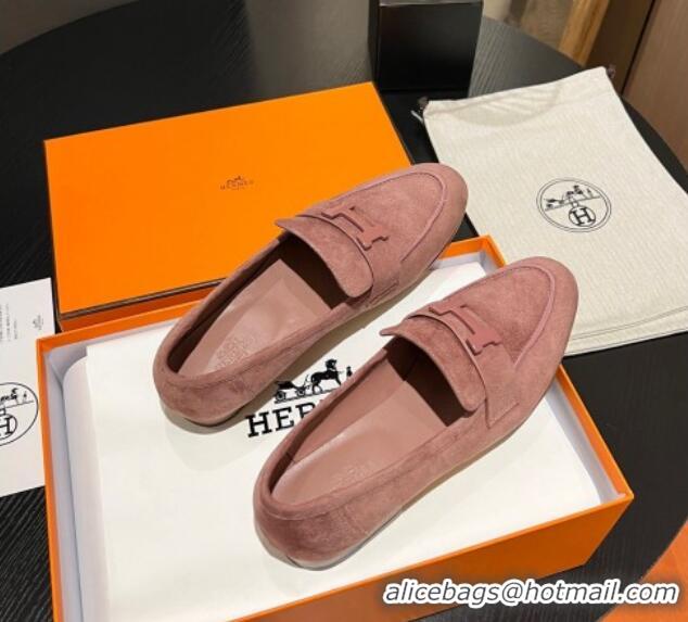 Unique Hermes Paris Loafers in Suede Light Pink 215042