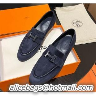 Sophisticated Hermes Paris Loafers in Suede Dark Blue 215043