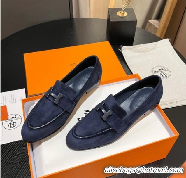 Sophisticated Hermes Paris Loafers in Suede Dark Blue 215043