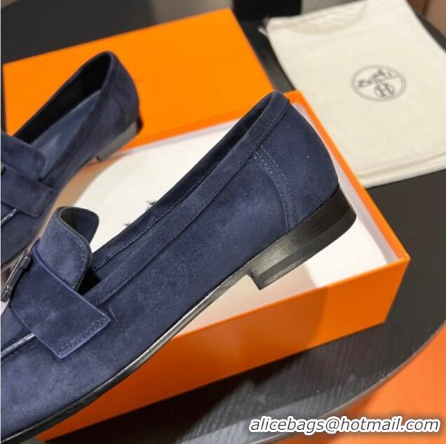 Sophisticated Hermes Paris Loafers in Suede Dark Blue 215043