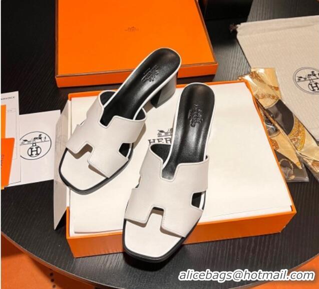 Stylish Hermes Helia Heel Slide Sandals 6cm in Calfskin White 215057