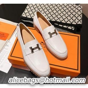 Popular Style Hermes Faubourg Loafers in Calfskin White 215059