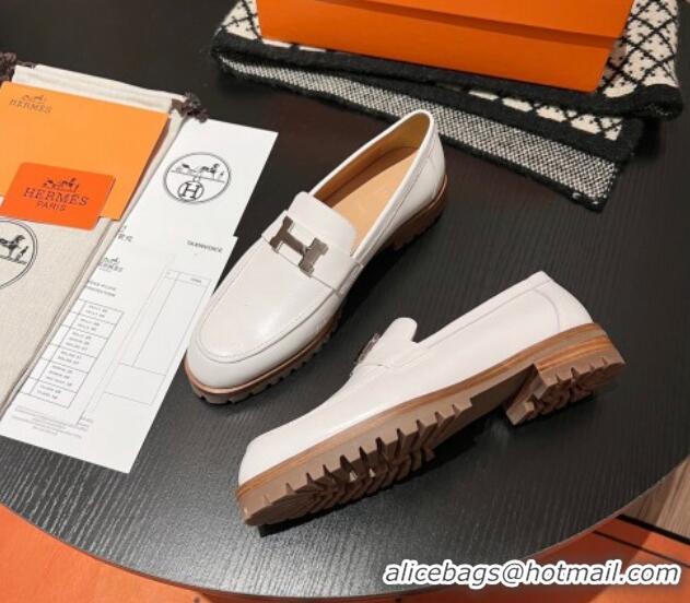 Popular Style Hermes Faubourg Loafers in Calfskin White 215059