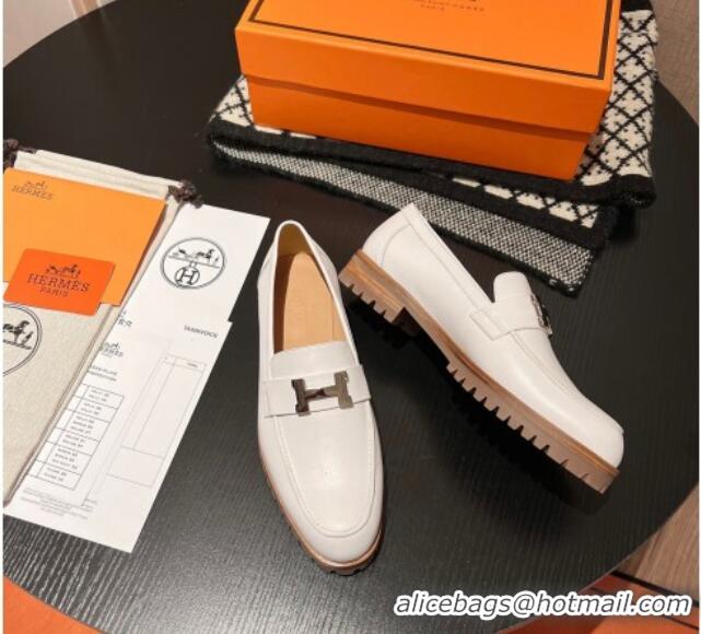 Popular Style Hermes Faubourg Loafers in Calfskin White 215059