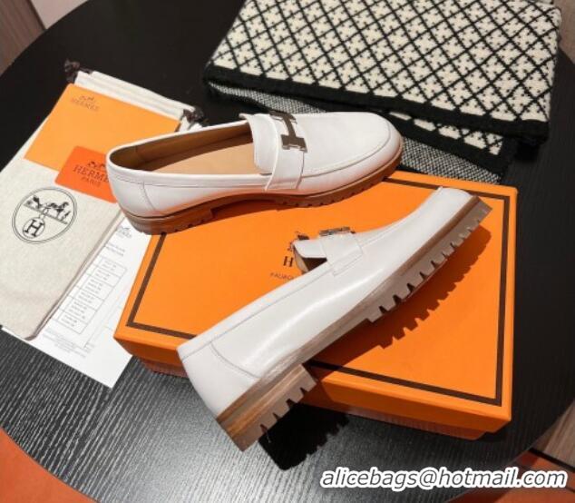 Popular Style Hermes Faubourg Loafers in Calfskin White 215059