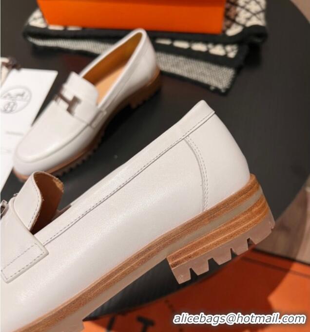 Popular Style Hermes Faubourg Loafers in Calfskin White 215059