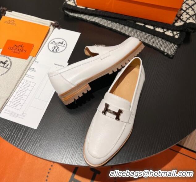 Popular Style Hermes Faubourg Loafers in Calfskin White 215059