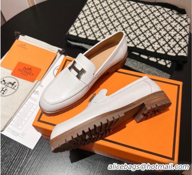 Popular Style Hermes Faubourg Loafers in Calfskin White 215059