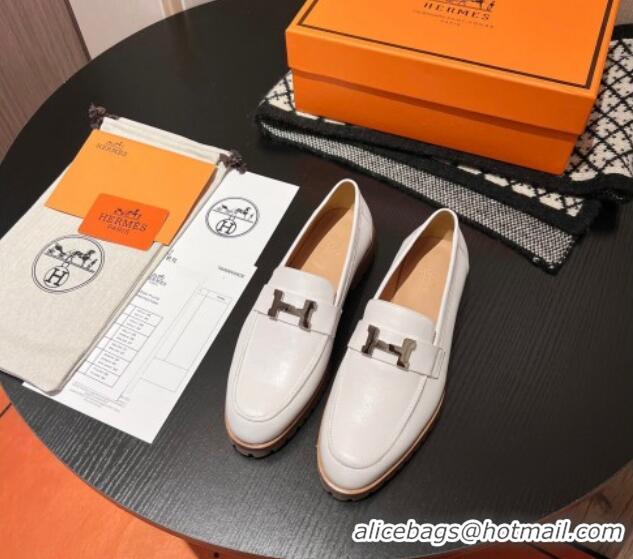 Popular Style Hermes Faubourg Loafers in Calfskin White 215059