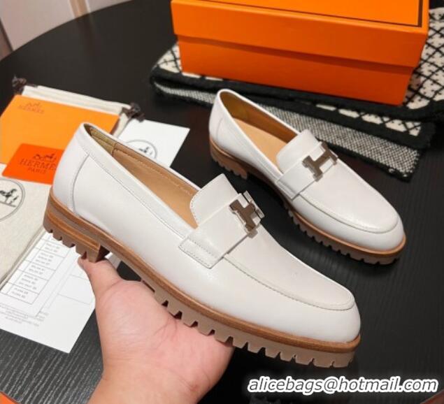 Popular Style Hermes Faubourg Loafers in Calfskin White 215059