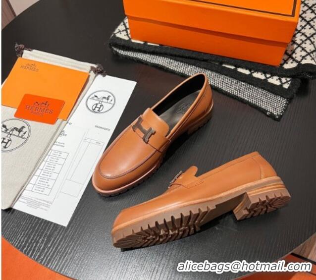 Good Quality Hermes Faubourg Loafers in Calfskin Brown 1215060