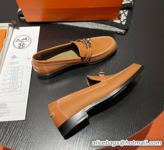 Grade Quality Hermes Destin Loafers in Grained Calfskin with Mini Kelly Buckle Brown 215062