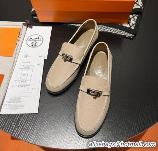 Good Quality Hermes Destin Loafers in Grained Calfskin with Mini Kelly Buckle Beige 215063