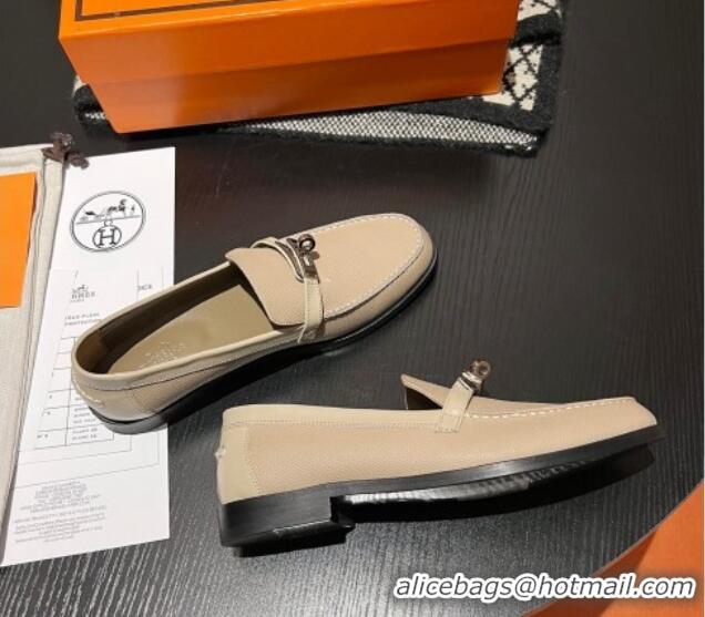 Good Quality Hermes Destin Loafers in Grained Calfskin with Mini Kelly Buckle Beige 215063