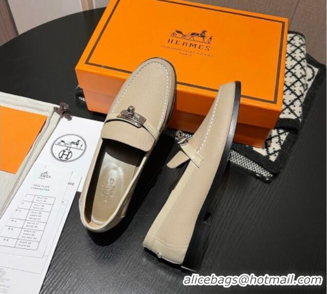 Good Quality Hermes Destin Loafers in Grained Calfskin with Mini Kelly Buckle Beige 215063