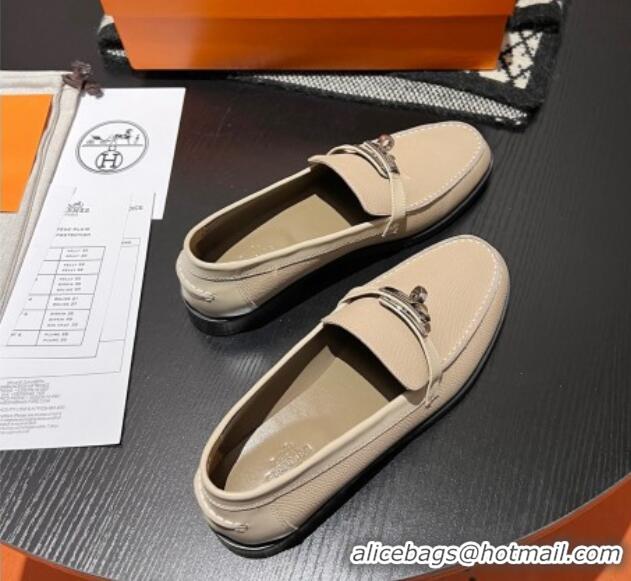 Good Quality Hermes Destin Loafers in Grained Calfskin with Mini Kelly Buckle Beige 215063